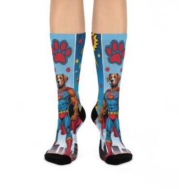 Superbark Hero Custom Pet Socks – Comic-Style Dog Superhero Design