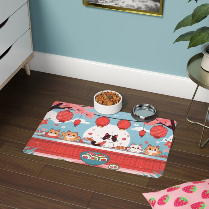 Sushi & Slobber Custom Pet Food Mat – Funny Japanese Style
