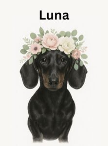 Floral Style Theme With Names - Floral Crown Pet Portrait with Name