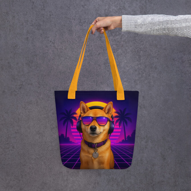 Custom 80s Neon Pet Portrait Tote Bag – All-Over Print - Image 3