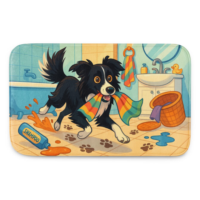 Custom Pet Bath Mat – “Towel Thief” Funny Bathroom Art