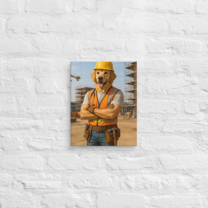 Custom Dog Construction Worker Canvas – Personalized Pet Portrait on Canvas - Image 2