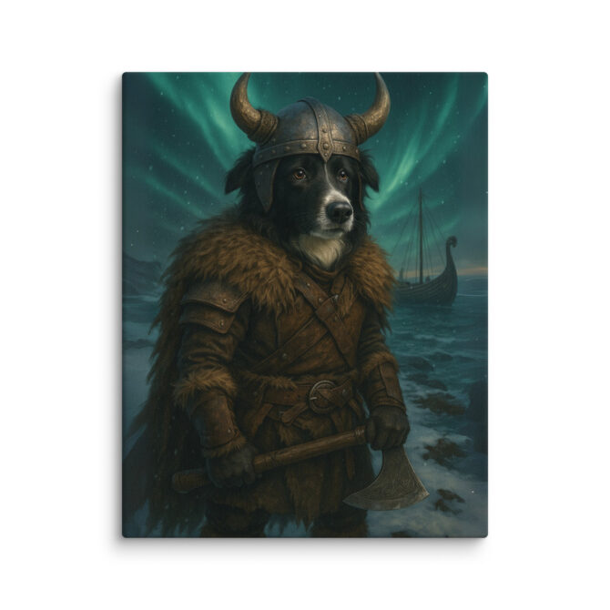 Custom Viking Berserker Pet Portrait Canvas – Longship Scene - Image 2