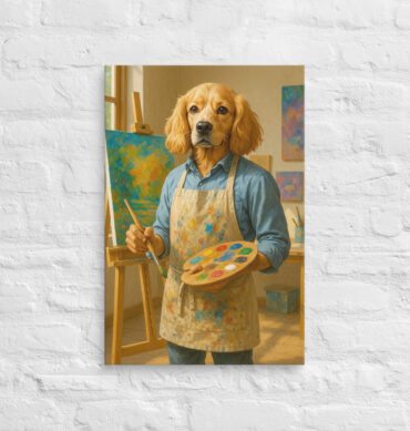 Custom Pet Portrait Canvas – Artist Painter Work Style | Human Body with Pet Head Art