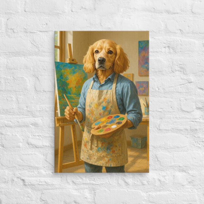 Custom Pet Portrait Canvas – Artist Painter Work Style | Human Body with Pet Head Art