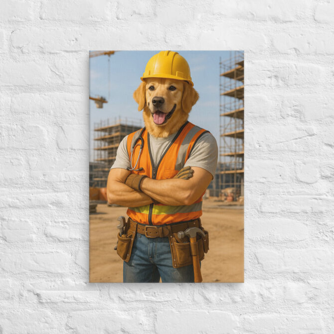 Custom Dog Construction Worker Canvas – Personalized Pet Portrait on Canvas - Image 3