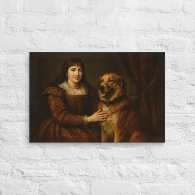 Vintage Renaissance Pet & Owner Portrait on Canvas - Image 2
