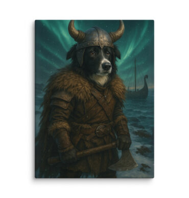 Custom Viking Berserker Pet Portrait Canvas – Longship Scene
