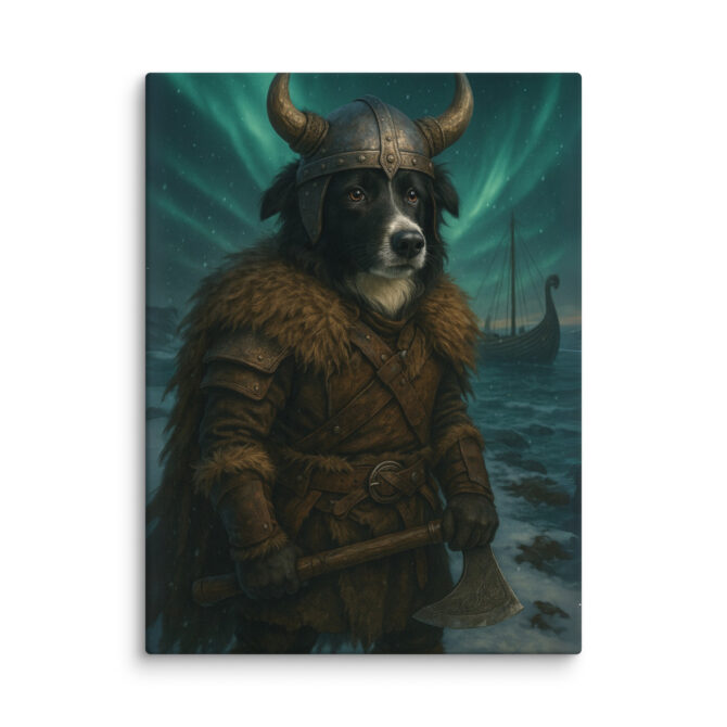 Custom Viking Berserker Pet Portrait Canvas – Longship Scene