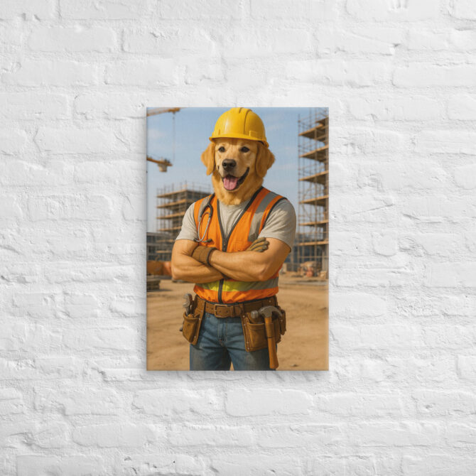 Custom Dog Construction Worker Canvas – Personalized Pet Portrait on Canvas - Image 4
