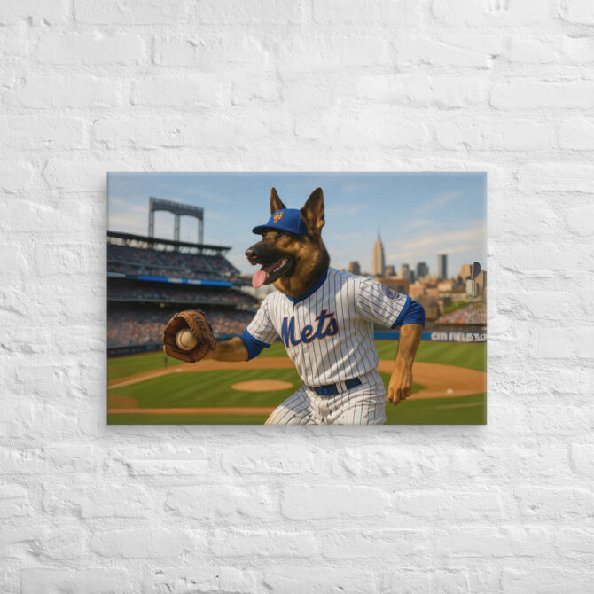New York Mets Pet Portrait – “Queens Power Play” Canvas
