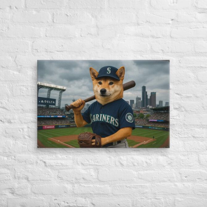 Rain City Slugger – Custom Seattle Mariners Pet Portrait Canvas