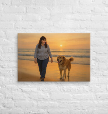 Sunset Beach Walk – Custom Pet & Owner Canvas Art