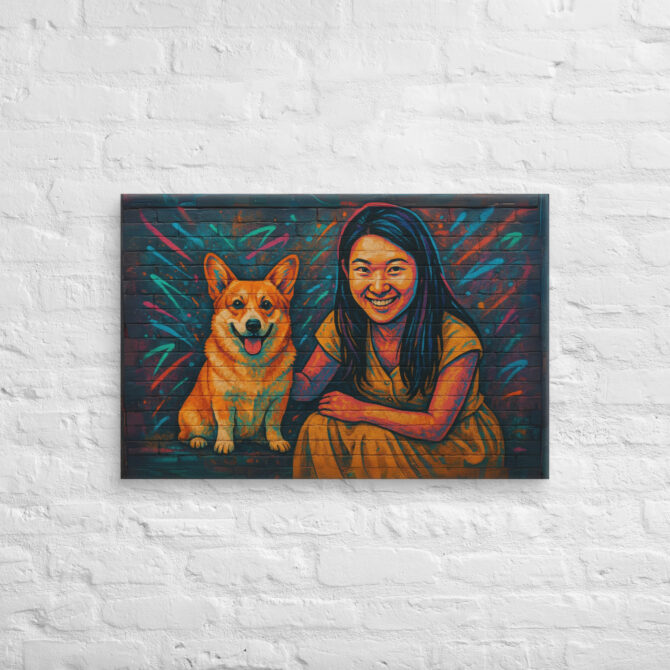 Pet & Owner Urban Street Art Canvas – Custom Graffiti Mural