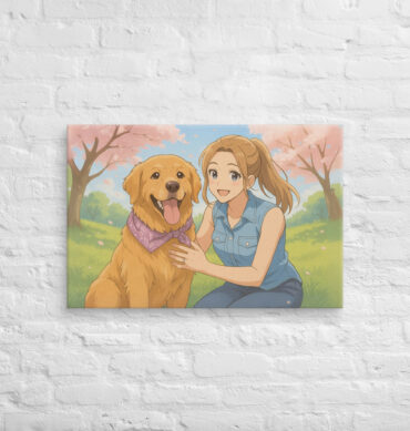 Custom Anime Pet & Owner Canvas – Japanese Style Portrait