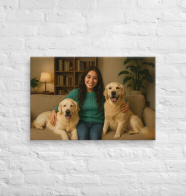 Cozy Couch Pet & Owner Portrait – Canvas for 1 Owner + 2 Pets