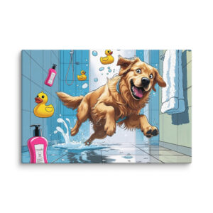 Soapy Slip-Up – Funny Custom Bathroom Pet Portrait (Canvas)