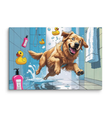 Soapy Slip-Up – Funny Custom Bathroom Pet Portrait (Canvas)