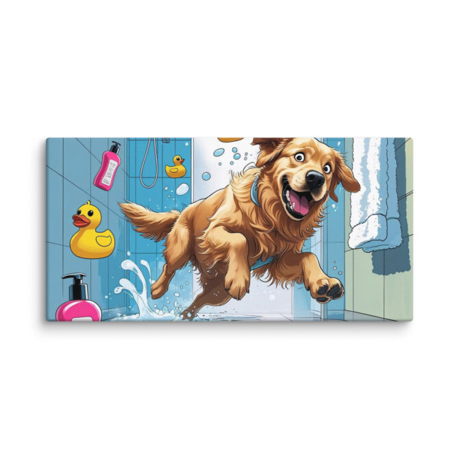 Soapy Slip-Up – Funny Custom Bathroom Pet Portrait (Canvas) - Image 4