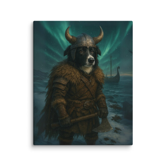 Custom Viking Berserker Pet Portrait Canvas – Longship Scene - Image 3