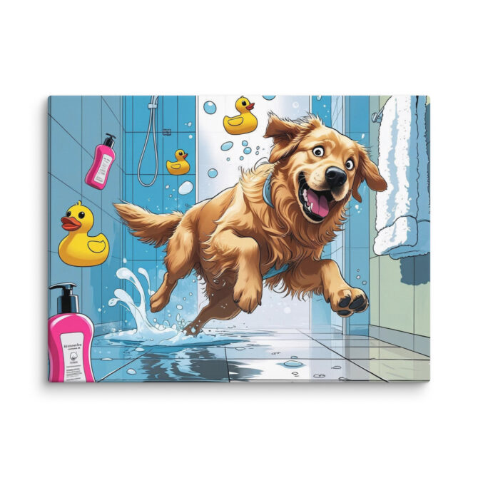 Soapy Slip-Up – Funny Custom Bathroom Pet Portrait (Canvas) - Image 5