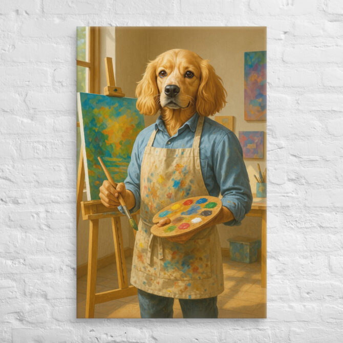 Custom Pet Portrait Canvas – Artist Painter Work Style | Human Body with Pet Head Art - Image 4