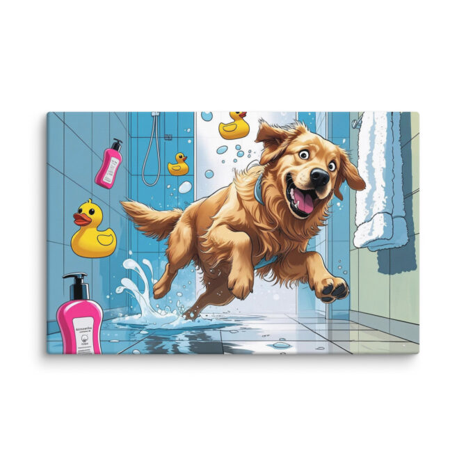 Soapy Slip-Up – Funny Custom Bathroom Pet Portrait (Canvas) - Image 6