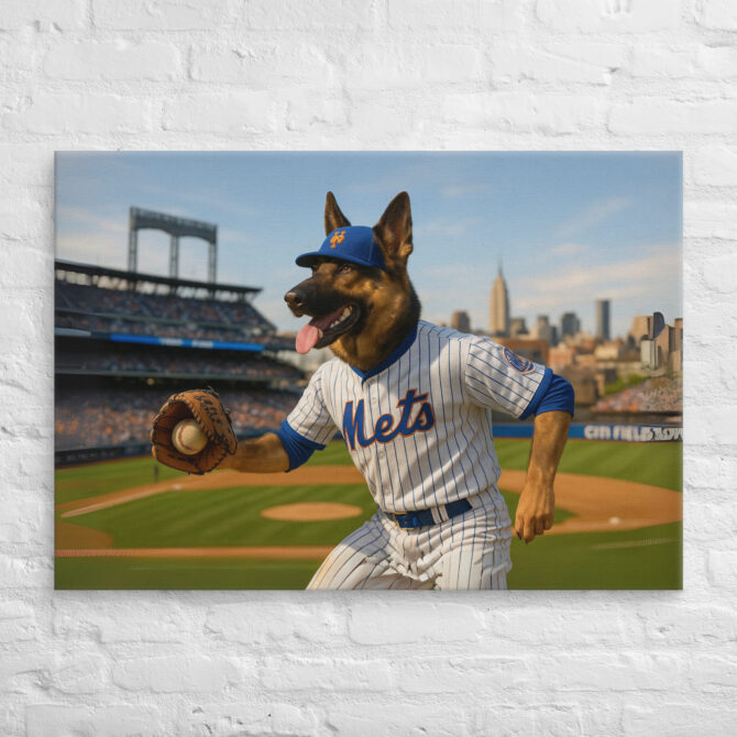 New York Mets Pet Portrait – “Queens Power Play” Canvas - Image 3