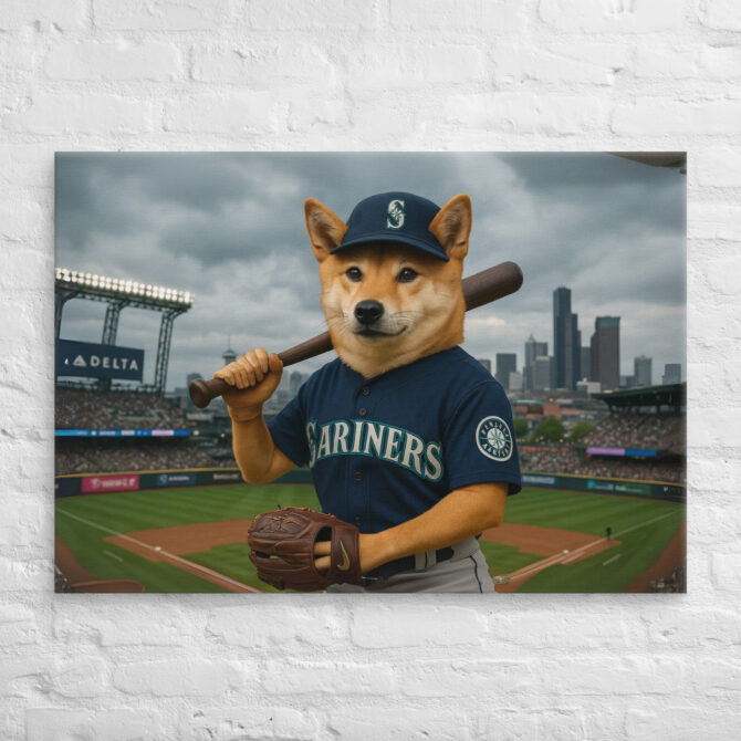 Rain City Slugger – Custom Seattle Mariners Pet Portrait Canvas - Image 3