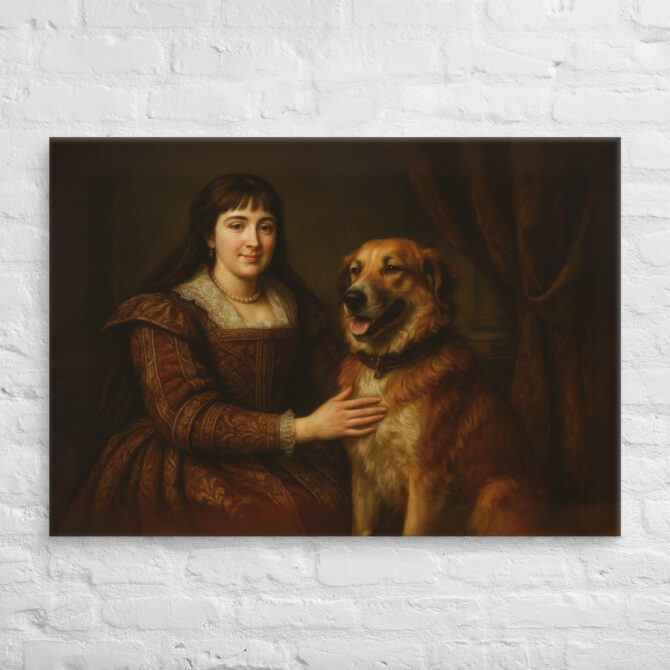 Vintage Renaissance Pet & Owner Portrait on Canvas - Image 3