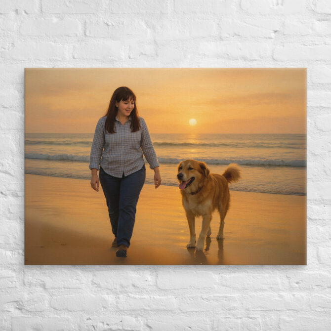 Sunset Beach Walk – Custom Pet & Owner Canvas Art - Image 3