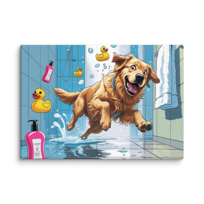Soapy Slip-Up – Funny Custom Bathroom Pet Portrait (Canvas) - Image 7