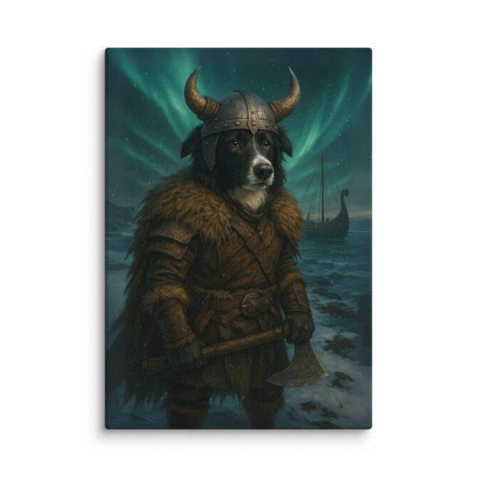 Custom Viking Berserker Pet Portrait Canvas – Longship Scene - Image 4