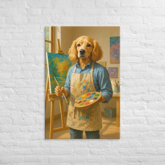 Custom Pet Portrait Canvas – Artist Painter Work Style | Human Body with Pet Head Art - Image 5