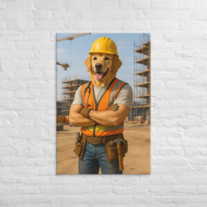 Custom Dog Construction Worker Canvas – Personalized Pet Portrait on Canvas