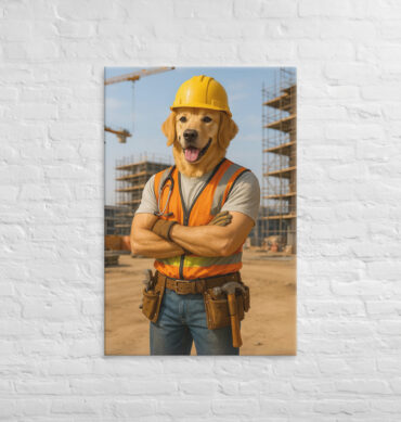 Custom Dog Construction Worker Canvas – Personalized Pet Portrait on Canvas