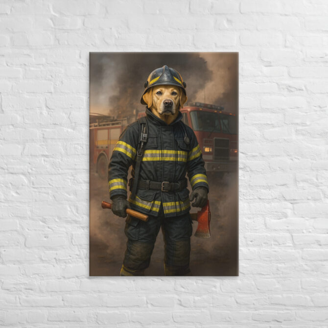 Custom Firefighter Pet Portrait Canvas – Work Style Animal Art