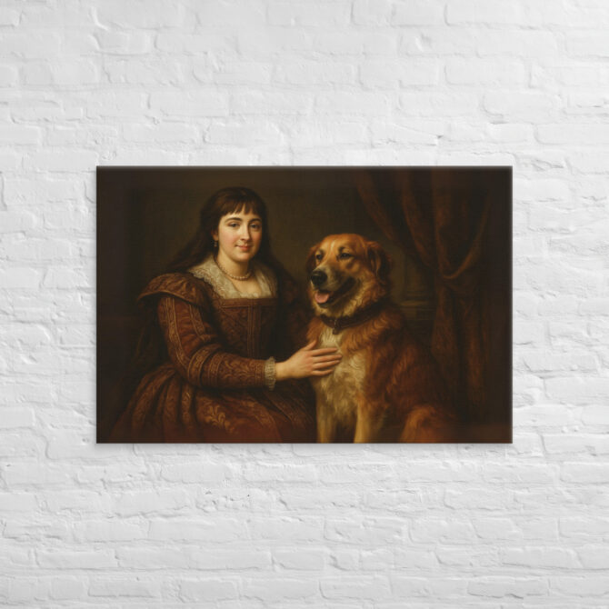 Vintage Renaissance Pet & Owner Portrait on Canvas - Image 4