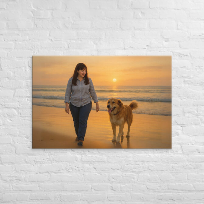 Sunset Beach Walk – Custom Pet & Owner Canvas Art - Image 4