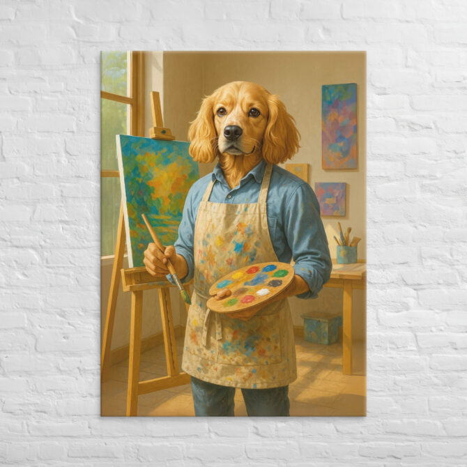Custom Pet Portrait Canvas – Artist Painter Work Style | Human Body with Pet Head Art - Image 6