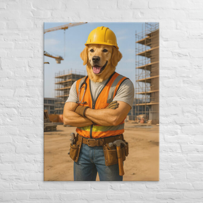 Custom Dog Construction Worker Canvas – Personalized Pet Portrait on Canvas - Image 6