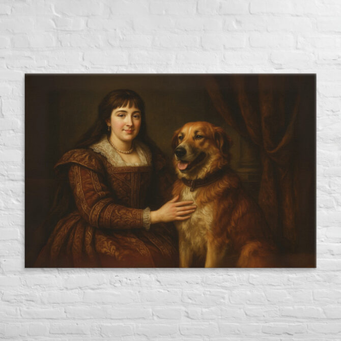 Vintage Renaissance Pet & Owner Portrait on Canvas - Image 5