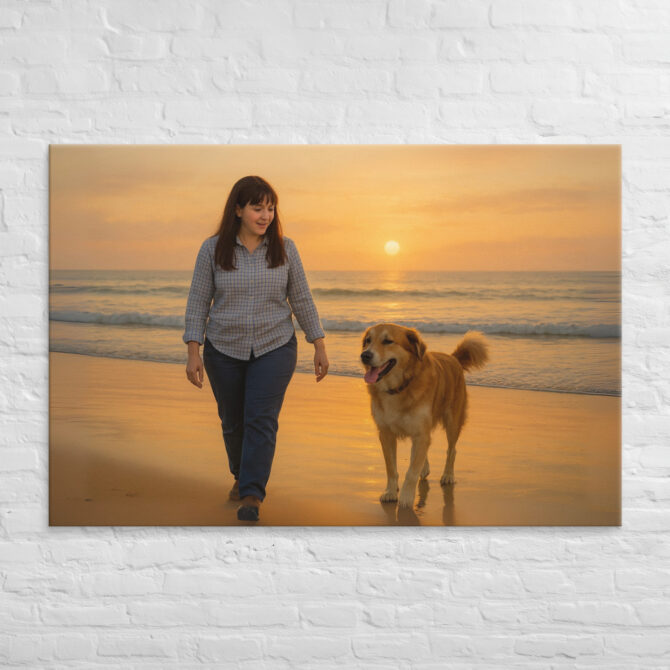 Sunset Beach Walk – Custom Pet & Owner Canvas Art - Image 5