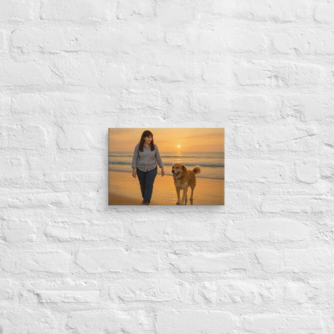 Sunset Beach Walk – Custom Pet & Owner Canvas Art - Image 6