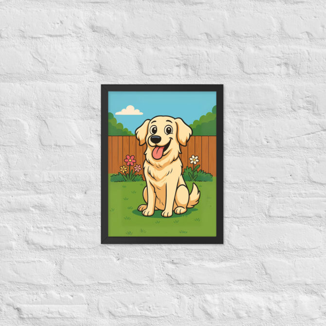 Custom Cartoon Pet Portrait – Backyard Scene | Framed Poster - Image 2