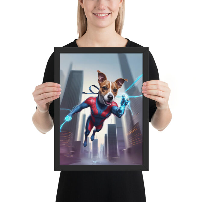 Custom Spider-Paw Superhero Pet Portrait – Framed Poster - Image 2