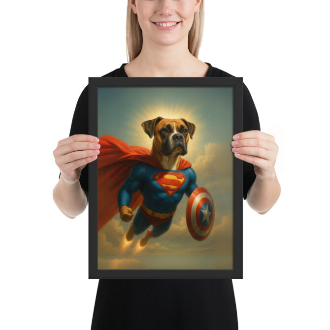 Custom Superdog Pet Portrait – Framed Superhero Poster Print - Image 2
