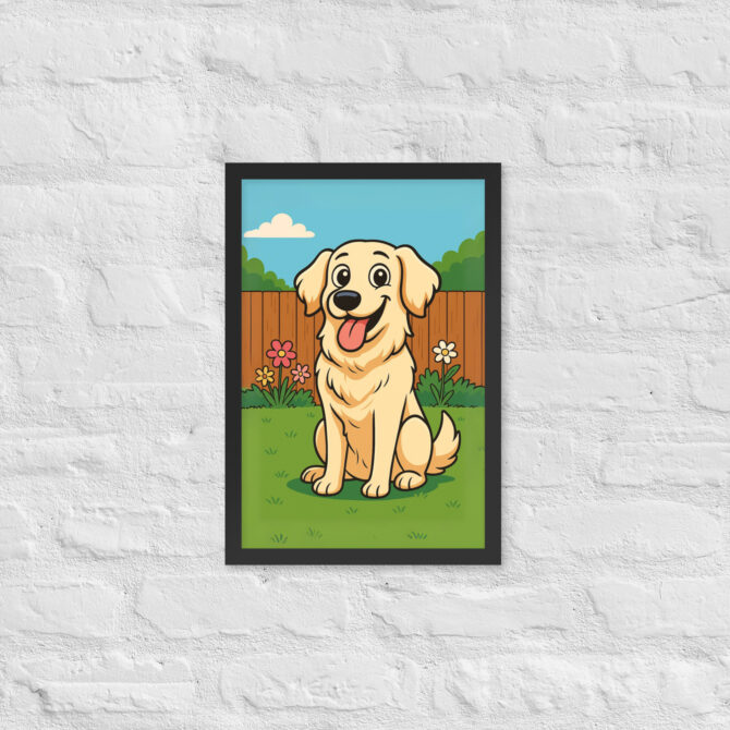 Custom Cartoon Pet Portrait – Backyard Scene | Framed Poster - Image 3