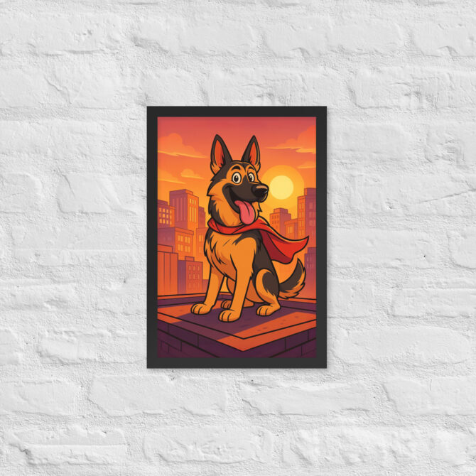 Cartoon Pet Superhero Poster – Custom Framed Pet Portrait in City Comic Style - Image 3