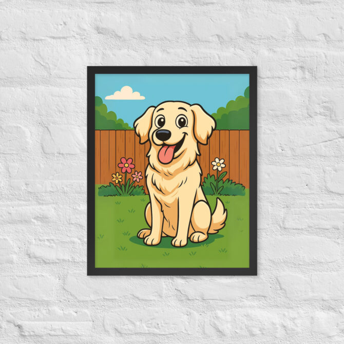 Custom Cartoon Pet Portrait – Backyard Scene | Framed Poster - Image 4